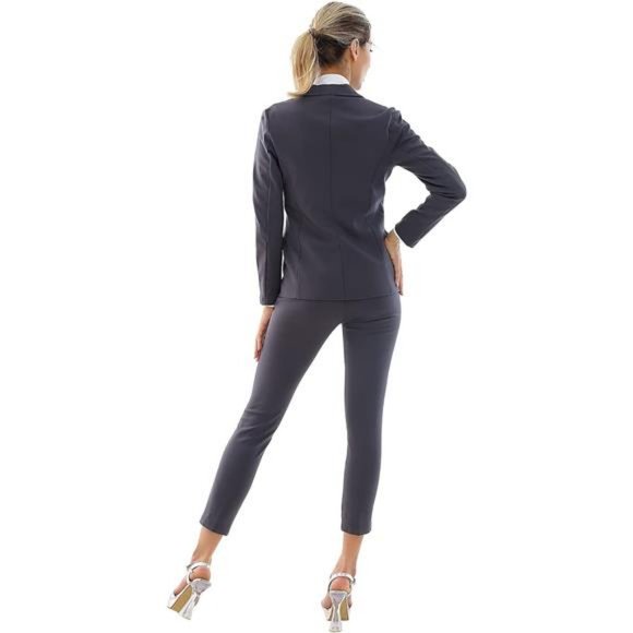 New Gray Marycrafts Women's Business Blazer Pant Suit Set for Work - Picture 5 of 7